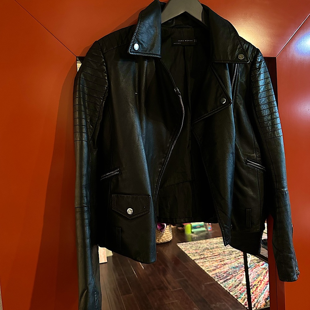 Zara genuine leather moto jacket
